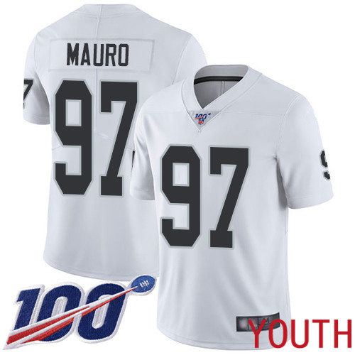 Oakland Raiders Limited White Youth Josh Mauro Road Jersey NFL Football #97 100th Season Vapor Jersey->youth nfl jersey->Youth Jersey
